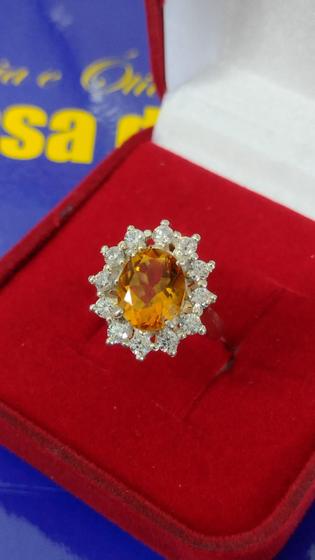 Imagem de Anel Amarelo Prata 950 Com Pedra de 8 x 6 mm e Pedras Zircônias 1 mm Peso 4 Gramas