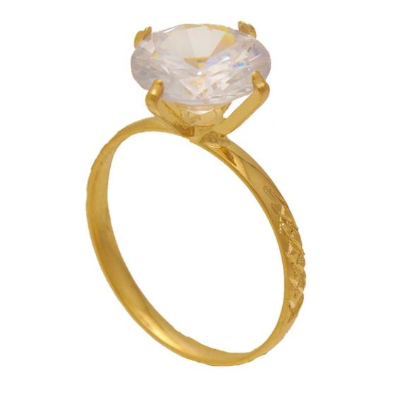 Imagem de Anel aro anatômico trabalhado com zircônia redonda folheado em Ouro 18K Softjoias