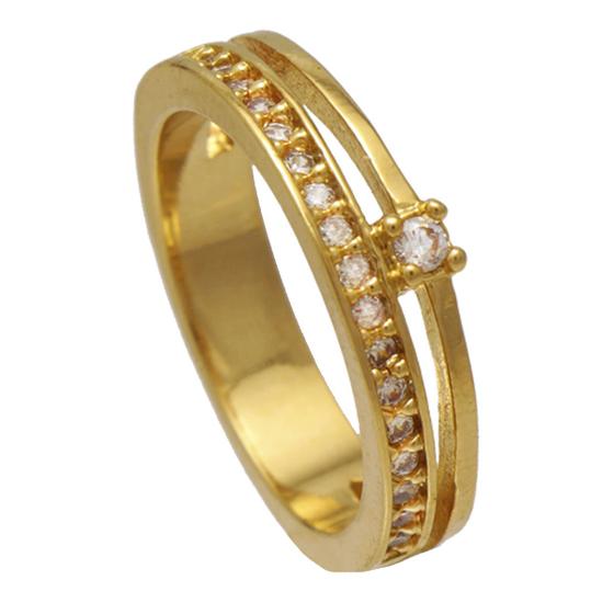 Imagem de Anel Aro Duplo com Fileira de Zircônias e Ponto de Luz Folheado em Ouro 18K Softjoias