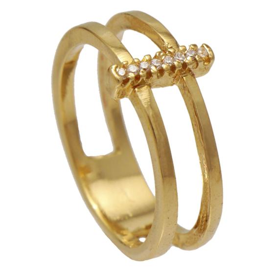 Imagem de Anel Aro Duplo com Fileira Vertical de Zircônias Folheado em Ouro 18K Softjoias