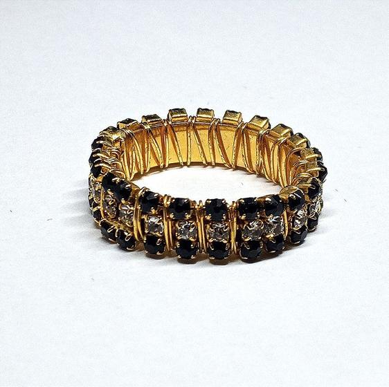 Imagem de Anel Banhado a ouro com strass Branco e Preto n17
