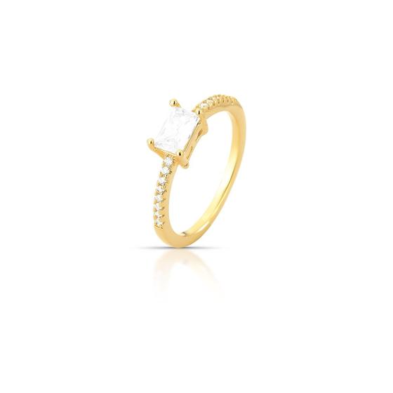 Imagem de Anel Banhado A Ouro Zirconia Retangular 4 Garras