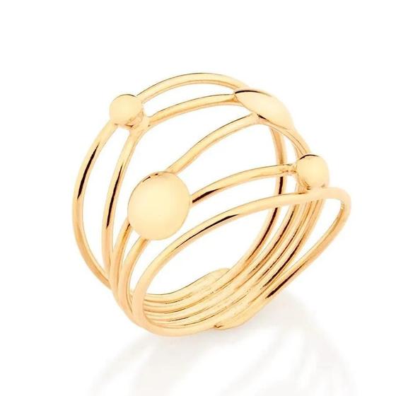 Imagem de Anel  banhado ouro 3x 24k 18k e 22k  feminino rommanel grande maxi 2 bolas e 2 círculos lisos 513068
