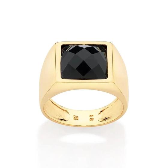 Imagem de Anel  banhado ouro 3x 24k 18k e 22k masculino rommanel 18k com pedra cristal preto quadrado solitário 513366