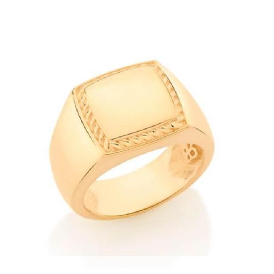 Imagem de Anel  banhado ouro 3x 24k 18k e 22k masculino rommanel 18k quadrado com detalhes 513002