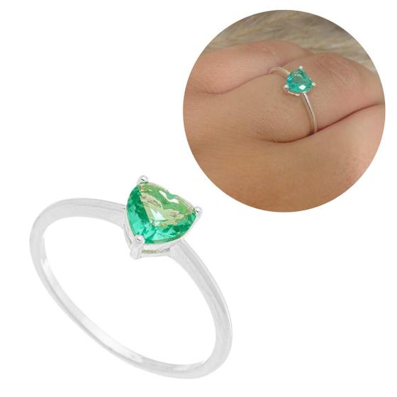 Imagem de Anel Céu Pedra Verde Claro Coração Zircônia Cravejada Ouro18k Prata925 Formatura Solitário Garantia Vitalícia