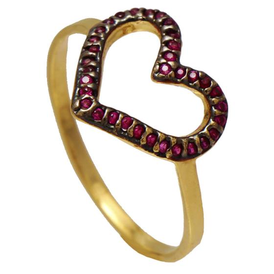 Imagem de Anel com Coração Vazado Cravejado com Zircônias Rosa Softjoias Folheado em Ouro 18K