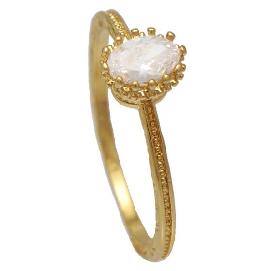 Imagem de Anel com Zirconia Oval Estilo Coroa Folheado em Ouro 18K