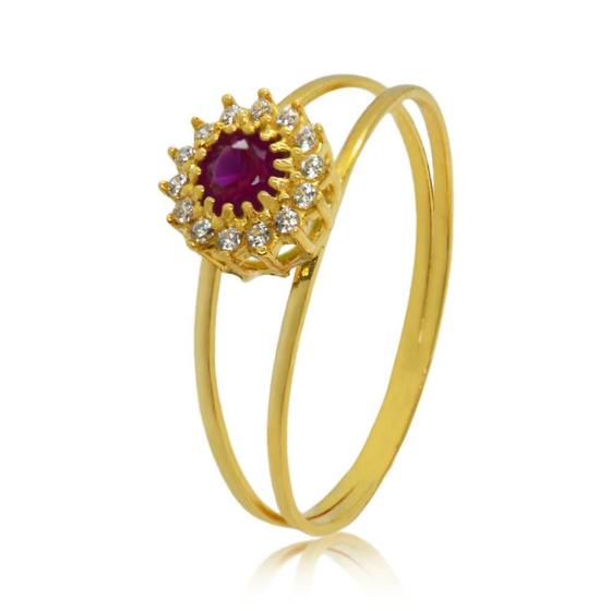 Imagem de Anel de Formatura com Zircônia Rubi em Ouro 18K