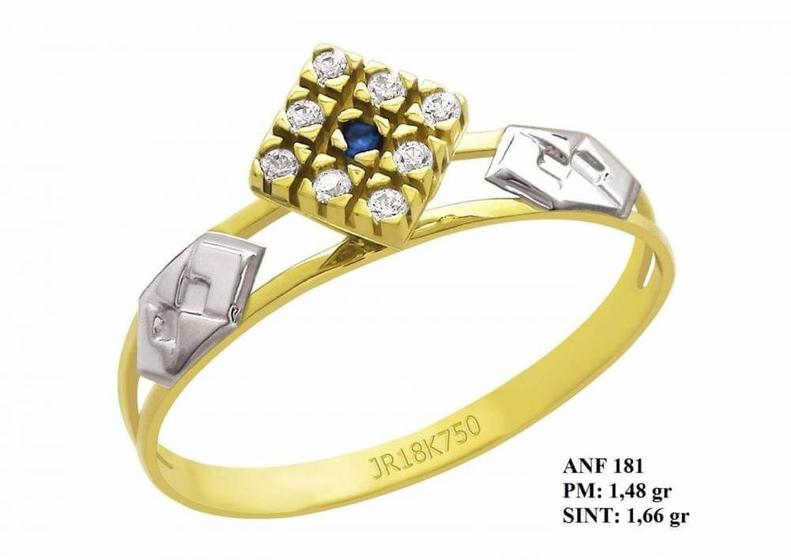 Imagem de Anel de Formatura Cubo em Ouro Amarelo e Ouro Branco 18k Turmalina e Brilhantes em Zircônia