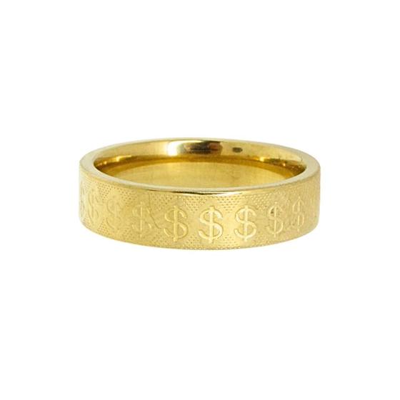 Imagem de Anel De Ouro Masculino Ouro 18k 4mm Com Cifrões - Elegante Luxo Presente Formatura Dinheiro Unissex