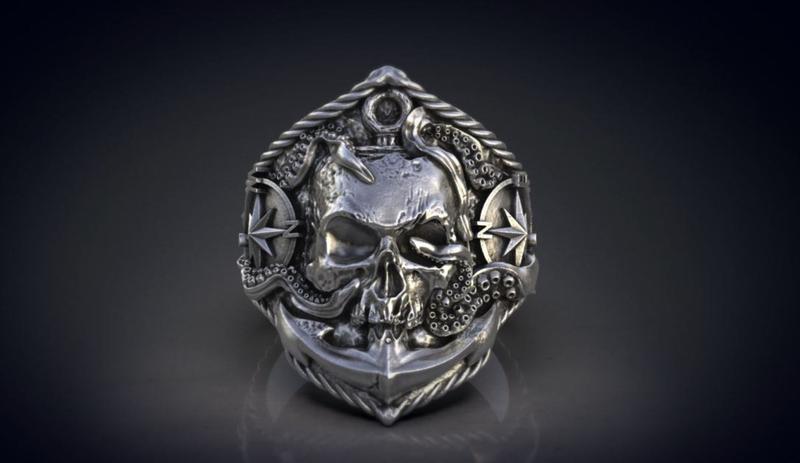 Imagem de Anel de Prata Caveira - Skull Shield - Em Prata 925 - Celtic Joias Masculinas