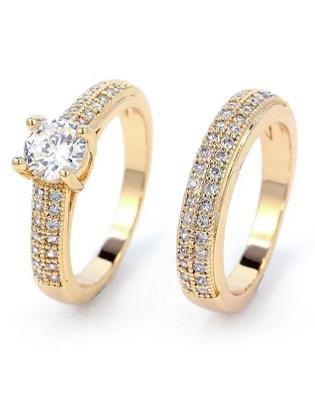 Imagem de Anel duplo, cravejado com micro zircônia. Ouro 18k