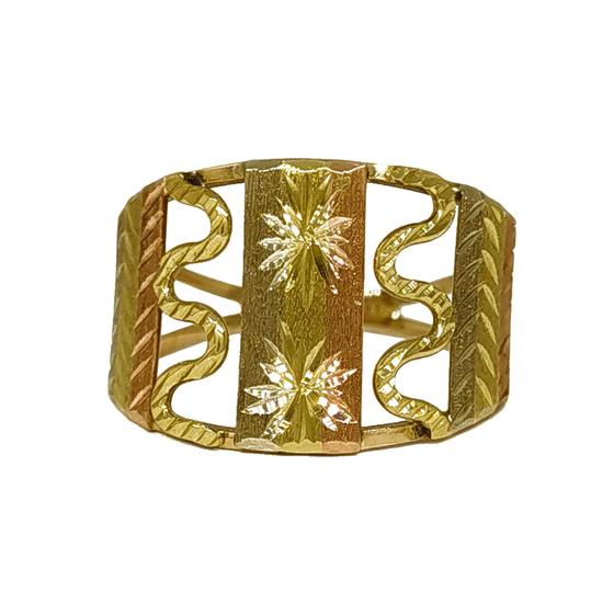 Anel Em Ouro 10k 416 3 Chapas 3 Cores Com Cobrinhas Imagem de Anel Em Ouro 10k 416 3 Chapas 3 Cores Com Cobrinhas
