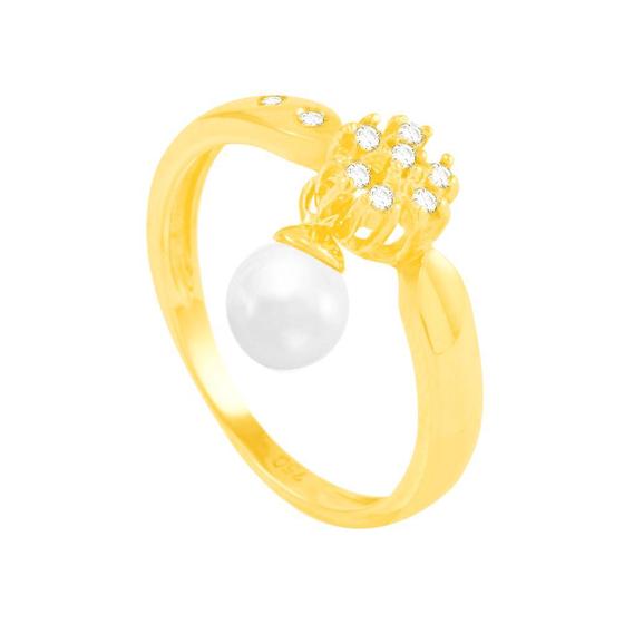 Anel em Ouro 18K Pavê com Diamantes e Pérola - AU4531 Menor preço em Anel em Ouro 18K Pavê com Diamantes e Pérola - AU4531
