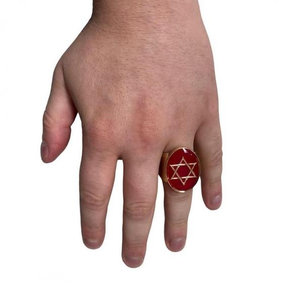 Imagem de Anel Estrela Davi Vermelho 2,9 Cm Dourado Metal