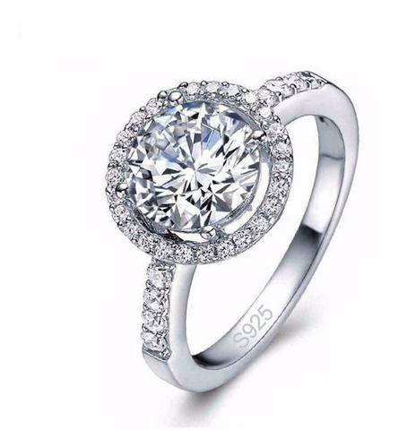 Imagem de Anel Feminino Banhado A Ouro Branco Diamante Cz Compromisso