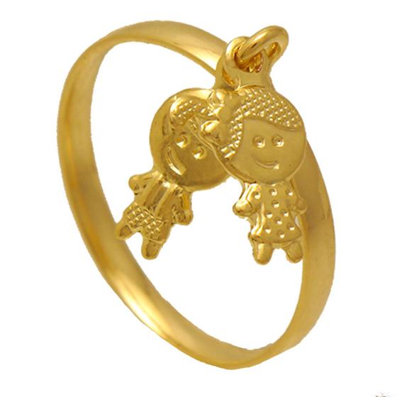 Imagem de Anel Filhos com Uma Menina e Um Menino Folheado em Ouro 18K Softjoias