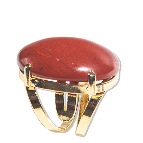 Imagem de Anel Jaspe Vermelho Cabochão Oval Pedra Natural Dourado