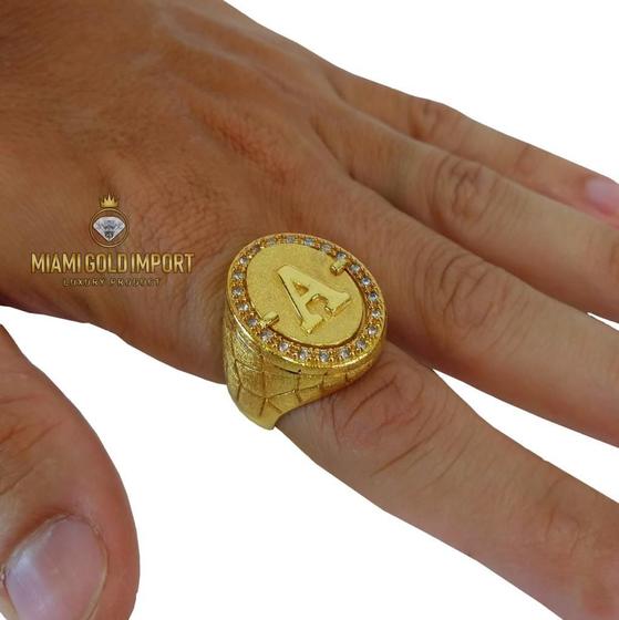 Imagem de Anel Letra A Cravejado Personalizado - 21g - Banhado a Ouro 18k