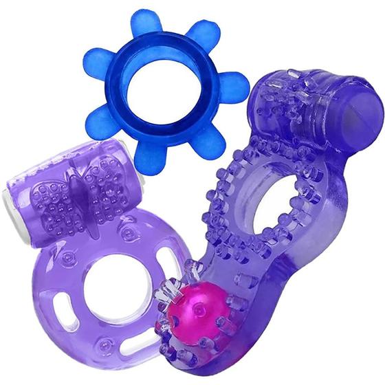 Imagem de Anel Masculino em Silicone Colorido com Massageador kit com 3