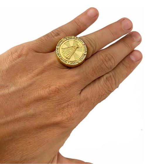 Imagem de Anel Nossa Senhora Com Pedras Cravejadas Banhado A Ouro 18k