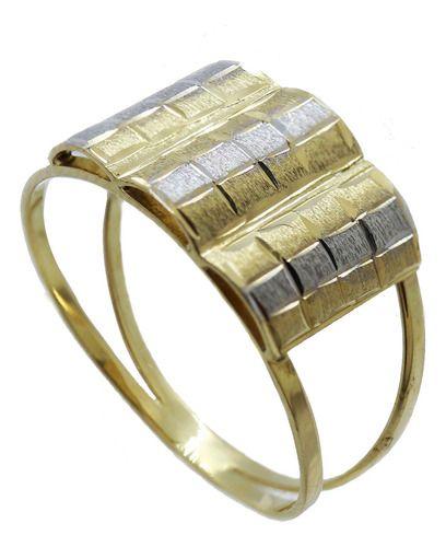 Imagem de Anel Ondulado Bicolor Ouro 18k 750 Fosco Escovado Aro 18