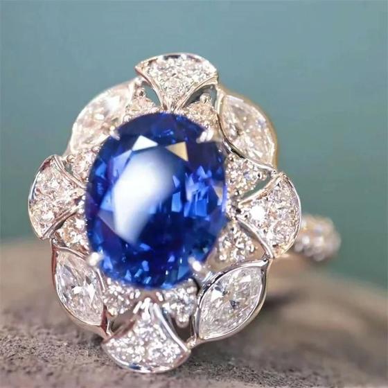 Imagem de Anel Oval De Zircônia Cúbica Azul Para Mulheres Elegante Presente De Joias Para Festa De Aniversário