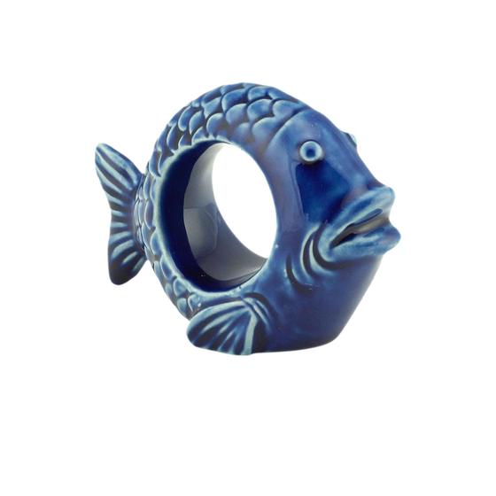 Imagem de Anel Porta Guardanapo de Cerâmica Peixe Ocean Azul 8x6cm