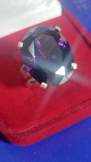 Imagem de Anel Prata 950 Pedra Grande 23 x 18 mm Lilas Zircônia Pedrão