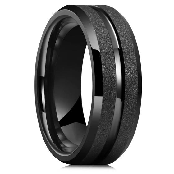 Imagem de Anel Preto Aço Inoxidável Feminino/Masculino 8mm Anatômico