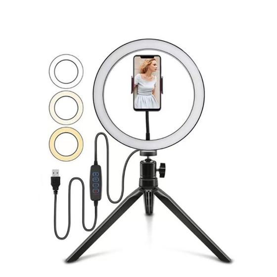 Imagem de Anel Ring Light 8 Pol + Tripé De Mesa + Suporte Cel Video