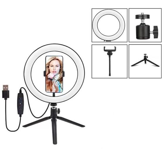 Imagem de Anel Ring Light 8 Pol + Tripé De Mesa + Suporte Cel Video