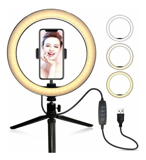 Anel Ring Light Iluminador Led 26cm 10 Polegadas Com Tripé Menor preço em Anel Ring Light Iluminador Led 26cm 10 Polegadas Com Tripé