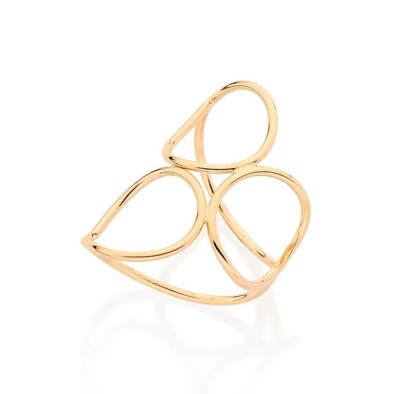 Imagem de Anel rommanel banhado ouro 18k feminino grande maxi aro duplo 3 círculos vazados 513511