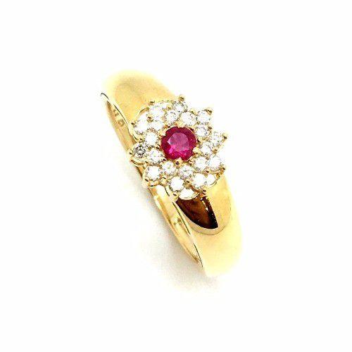 Imagem de Anel Rubi e Diamantes Naturais Princesa Feminino Ouro 22624 K940