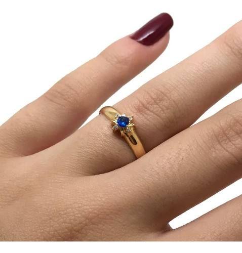 Imagem de Anel Safira Sintetíca Feminino Ouro 18K K220 23047