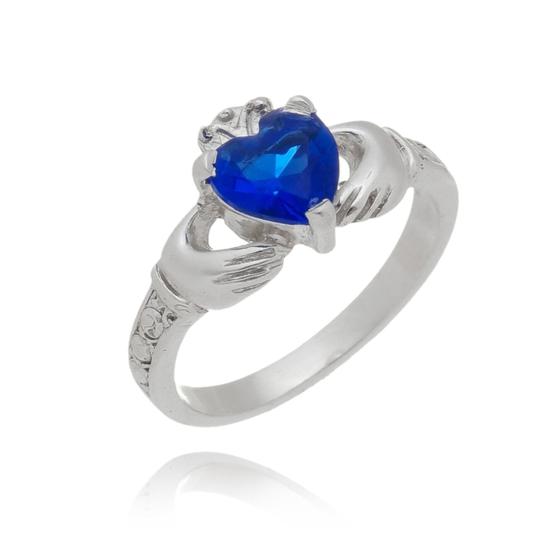 Imagem de Anel Solitário Claddagh Pedra Azul Royal Prata 925 Kl