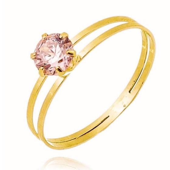 Imagem de Anel Solitário n15 em Ouro 18k com Zircônia Rosa Claro