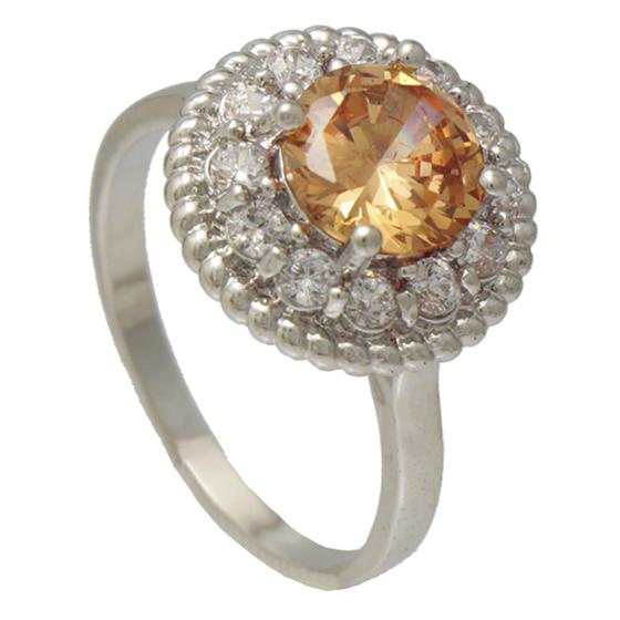 Imagem de Anel Topo Redondo com Cristal Laranja e Zircônias Softjoias Folheado em Ródio Branco