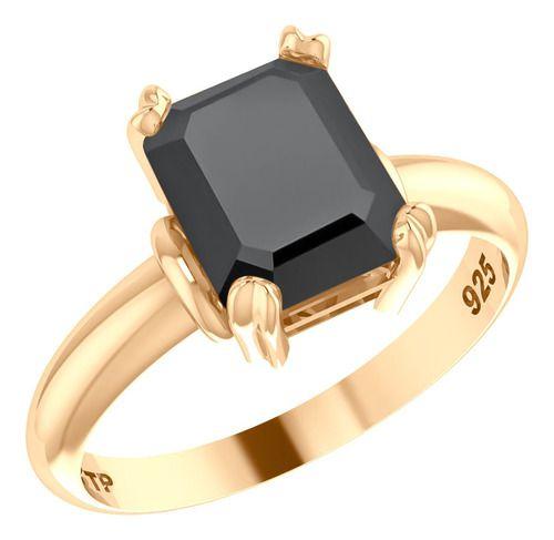 Imagem de Anel Vintage Onix Prata 925 Dourada  Ouro 18k - Feminino