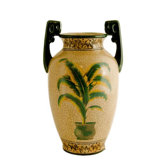 Imagem de Ânfora em cerâmica Craquelê com pintura de um coqueiro de folhas verdes