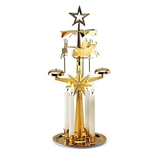 Imagem de Angel Chimes A Vela Sueca Decorativa Original e Tradicional para o Natal - Carrossel de Chime de Metal, Autêntico, Escandinavo, Decoração e Enfeite para Casa e Cozinha - Chime de Natal Banhado de Latão (+4 Velas)