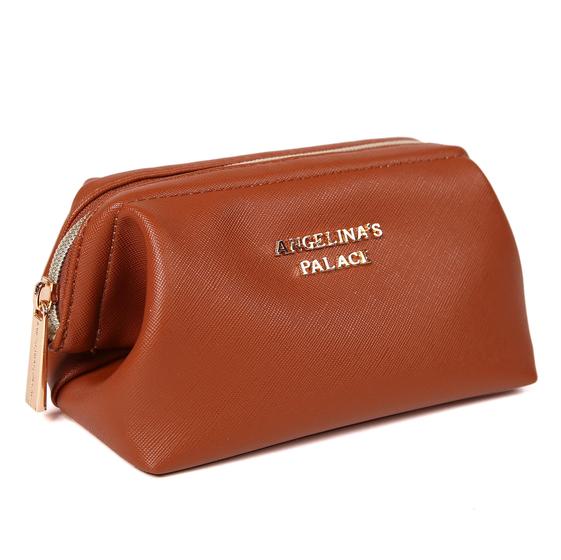 Imagem de Angelina's Palace Vegan Leather Waterproof Travel Cosmetic Bag Toiletry Organizador Bolsas de Maquiagem (farelo)