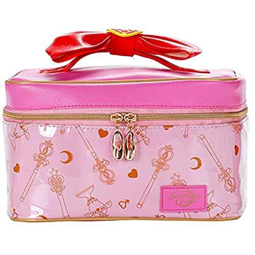 Imagem de AngelReally Sailor Moon Makeup Bag Portable Travel Cosplay Cosmetic PU Leather Makeup Bag Organizer Storage Bag Cartoon For Girls Women (Saco de maquiagem rosa da lua)