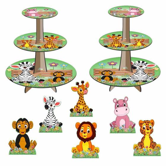 Imagem de Animais Baby Leão Zebra Kit 2 Baleiros Com 6 Display De Mesa