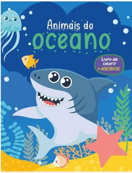 Imagem de Animais do oceano - Livro de colorir + adesivos - PÉ DA LETRA