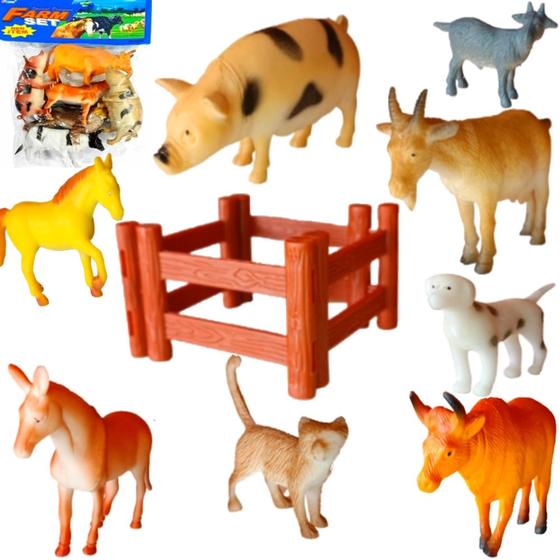 Imagem de Animais Fazendinha Brinquedo Infantil Kit Fazenda 8 Peças