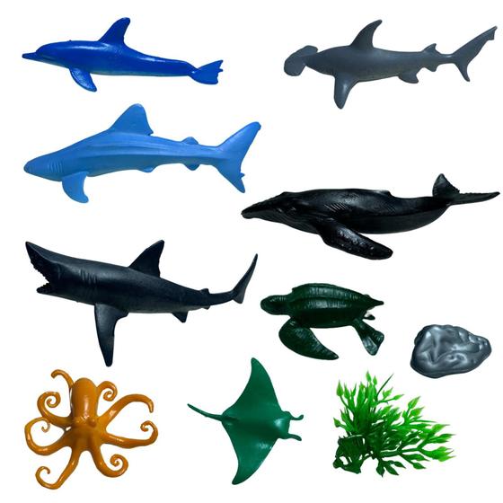 Imagem de Animais Fundo do Mar Marinhos Oceano Brinquedo infantil de borracha Coleção Kit com 10 peças 
