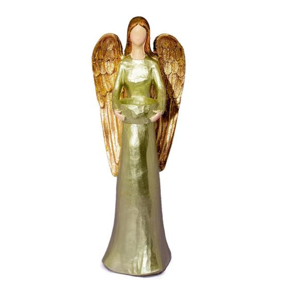 Imagem de Anjo Castiçal De Resina Dourado Decorativo Grande 35Cm